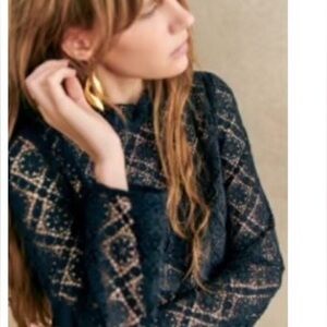 Sezane Eglantine Blouse Navy Blue - Size 2